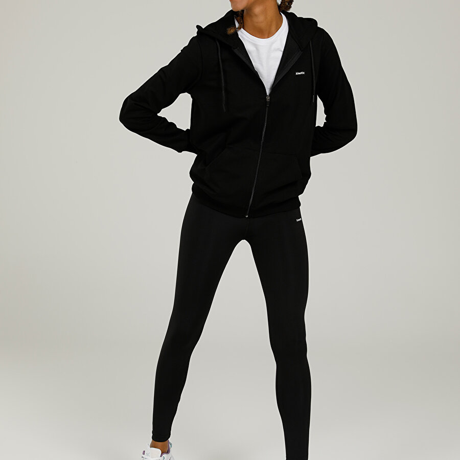 SN85 BASIC FULL ZIP HOODI Siyah Kadın Eşofman Üstü_2