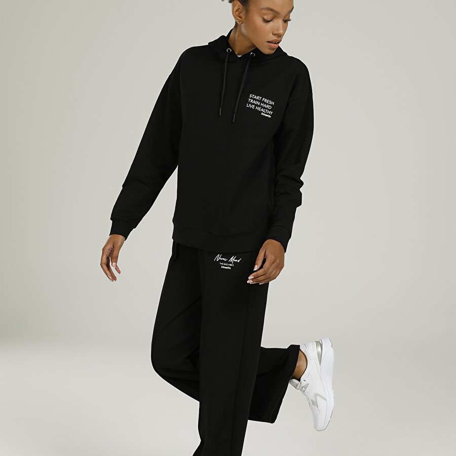 SN834 MONA WIDE LEG PANTS Siyah Kadın Eşofman_4