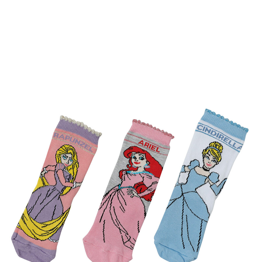 DISNEY PRINCESS 3 LU SKT- Çok Renkli Kız Çocuk Soket Çorap_0