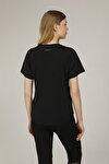 CT409 MILA MESH DETAIL T- Siyah Kadın Kısa Kol T-Shirt