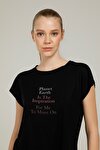 CT700 CAMILA SLOGAN T-SHI Siyah Kadın Kısa Kol T-Shirt