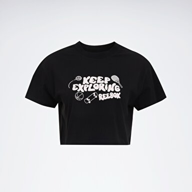 CHECK CROP TEE Siyah Kadın Kısa Kol T-Shirt