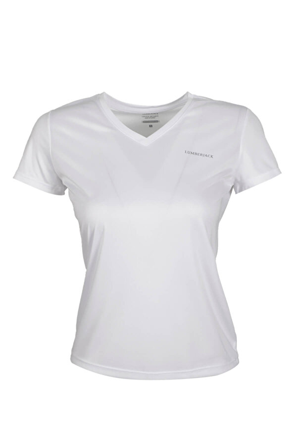 CT127 BASIC PES V NECK T- Beyaz Kadın Kısa Kol T-Shirt