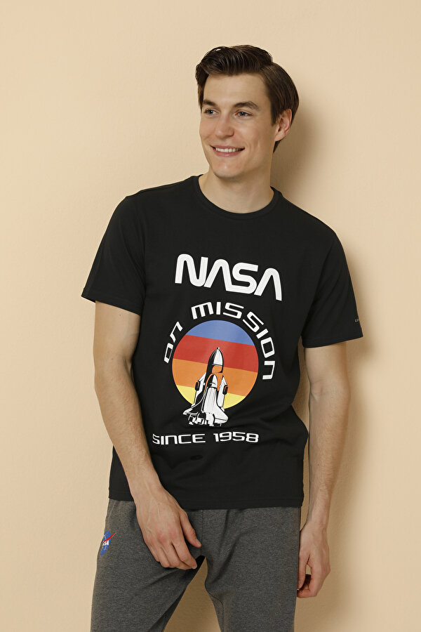 SN705 NASA MISSION T-SHIR Siyah Erkek Kısa Kol T-Shirt