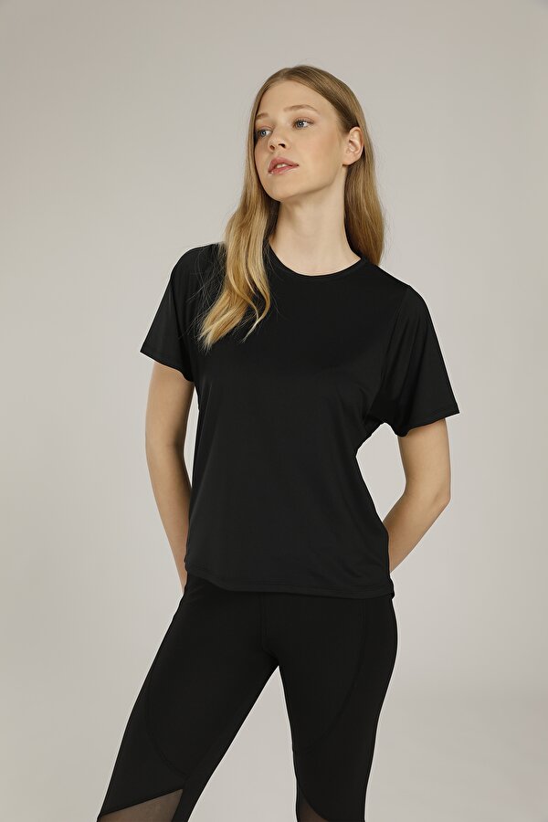 CT409 MILA MESH DETAIL T- Siyah Kadın Kısa Kol T-Shirt