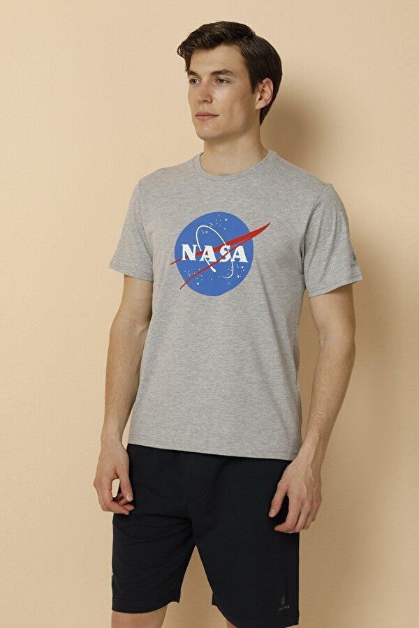SN710 NASA LOGO T-SHIRT Gri Erkek Kısa Kol T-Shirt