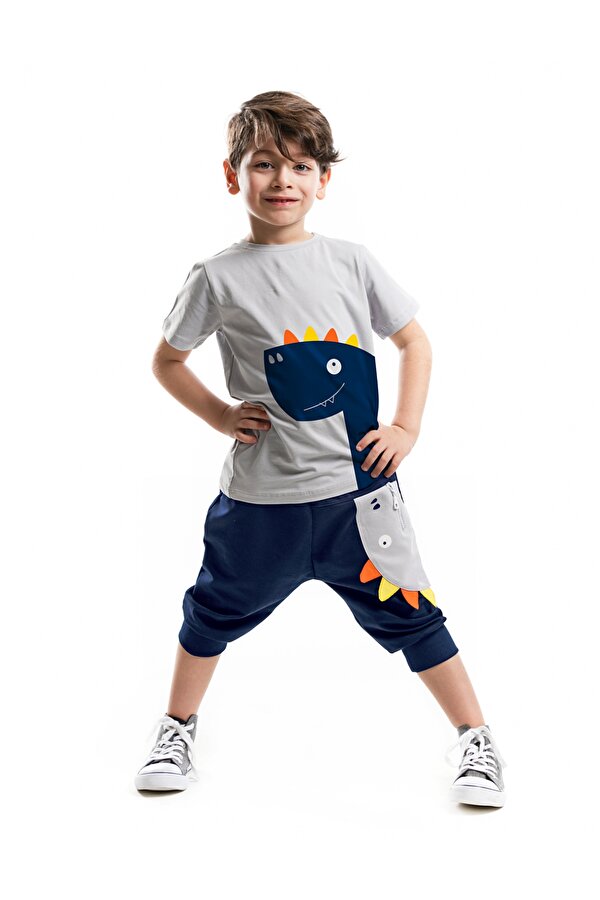 Fermuar Dino Erkek Çocuk T-shirt Kapri Şort Takım