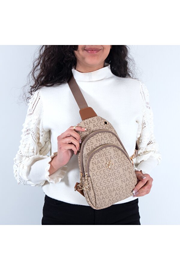 NAS 1070 YAZILI BODY BAG ÇANTA VİZON TABA