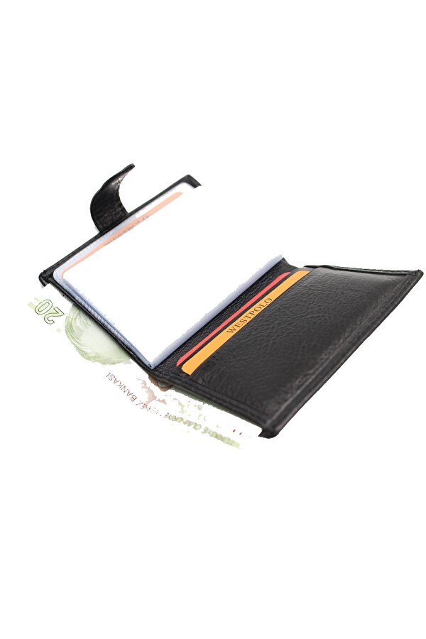 WEST POLO 613P  HAKİKİ DERİ ŞEFAF KART GÖZLÜ KARTLIK  CÜZDAN SİYAH