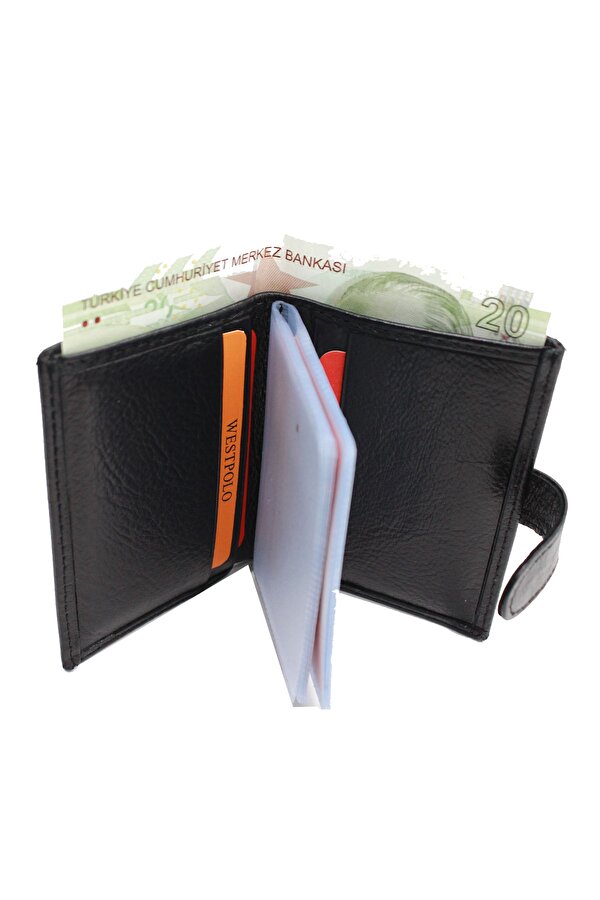 WEST POLO 613P  HAKİKİ DERİ ŞEFAF KART GÖZLÜ KARTLIK  CÜZDAN SİYAH