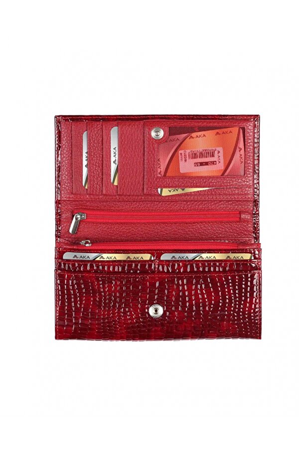 DERİ 470 YILAN DESEN %100 HAKİKİ DERİ BAYAN CÜZDAN KIRMIZI