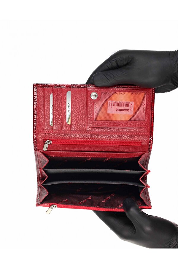 DERİ 470 YILAN DESEN %100 HAKİKİ DERİ BAYAN CÜZDAN KIRMIZI