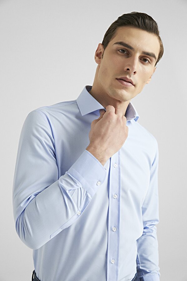 Ds Damat Slim Fit Mavi Düz Nano Care Gömlek