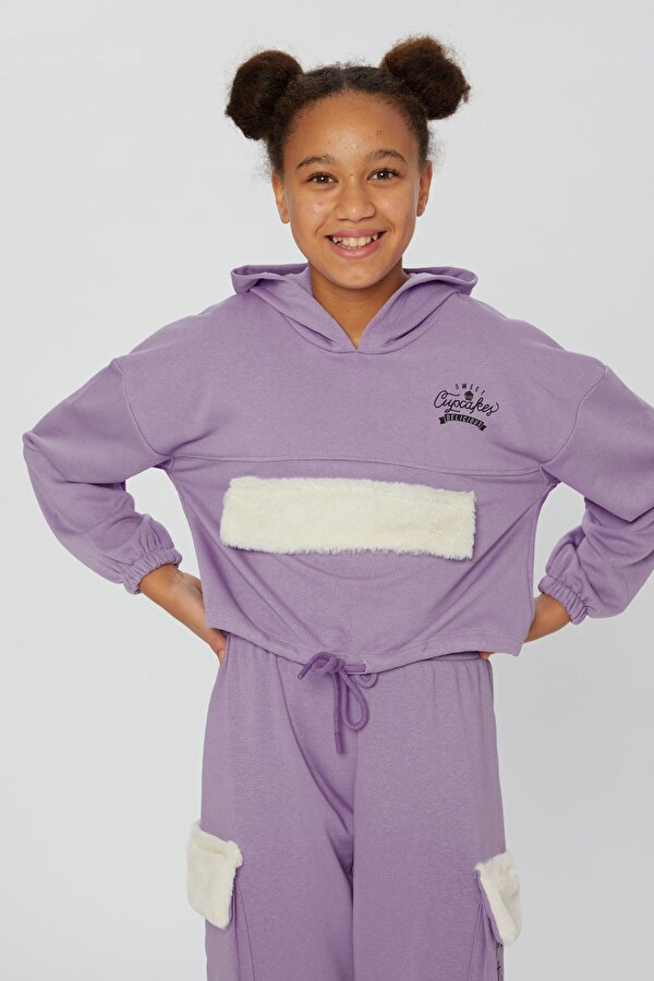 Kız Çocuk Peluş Kapaklı SweatShirt