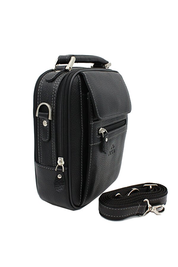 DERİ 305  HAKİKİ DERİ ERKEK EL VE OMUZ ASKILI ÇANTA SİYAH