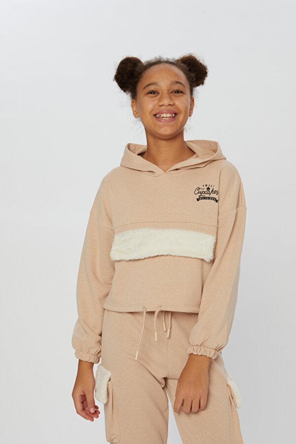Kız Çocuk Peluş Kapaklı SweatShirt