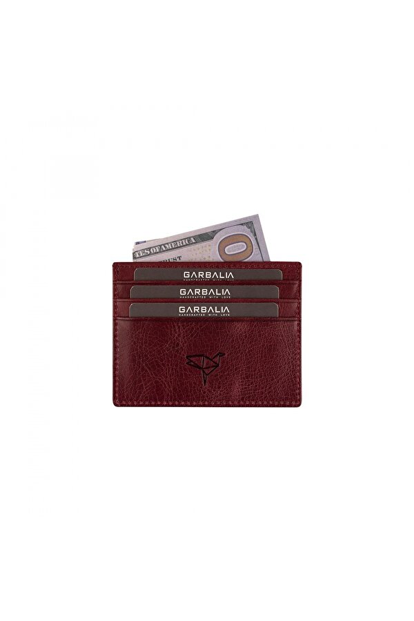 Madalyon Crazy Deri Unisex Slim Kartlık Cüzdan Bordo