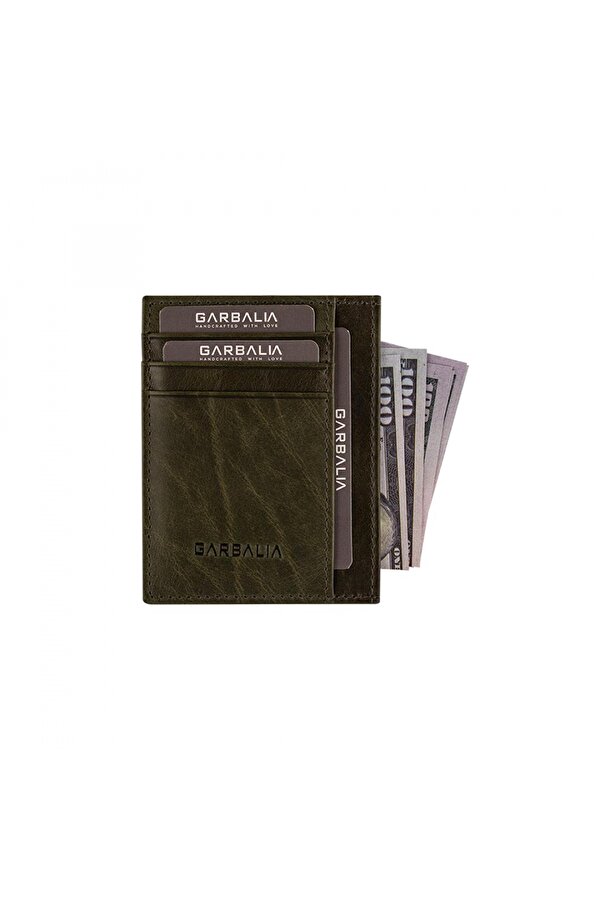 Madalyon Crazy Deri Unisex Slim Kartlık Cüzdan Yeşil