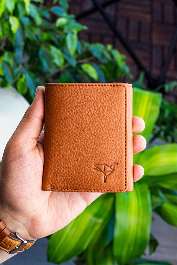 Western % 100 Hakiki Deri Mıknatıs Kapaklı Cüzdan Taba