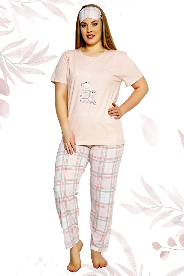 %100 Pamuk  Büyük Beden Kısa Kol Kadın Pijama Takımı