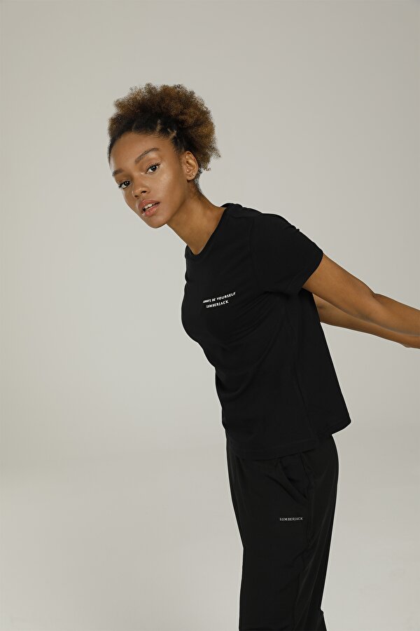 ANNA C NECK SLOGAN T-SHIR BLACK Woman 054
