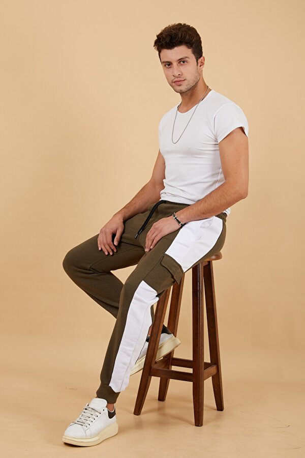 Erkek  Slim Fit Ribana Paça Panelli Kargo Cep Eşofman Altı