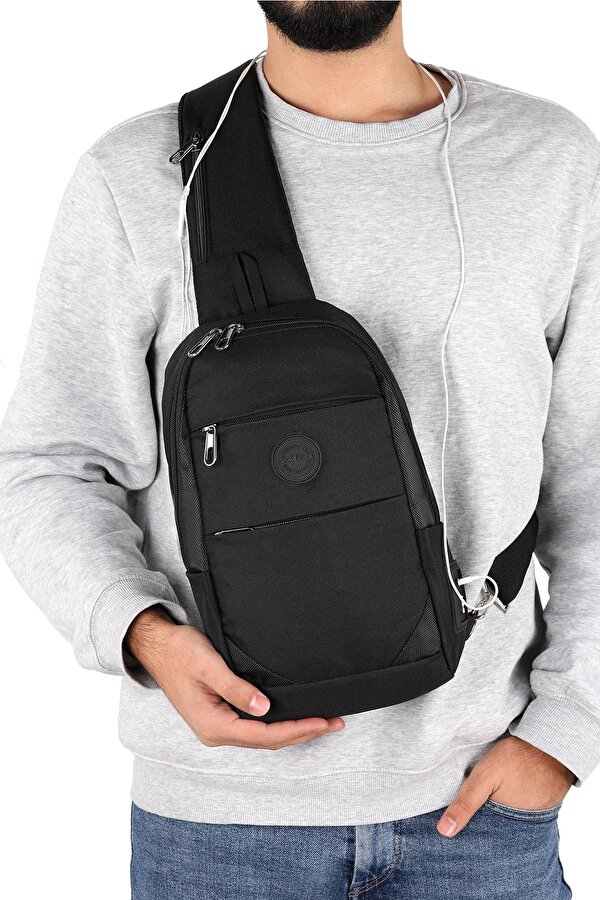 STRONG Kulaklık Çıkışlı Tek Kol Göğüs ve Sırt Çantası ,Çapraz Çanta Body Bag TK02 SİYAH