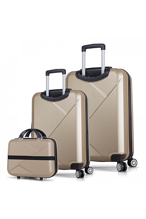 Diamond Abs Kabin Orta ve Makyaj Boy Gold 3 lü Valiz Seti