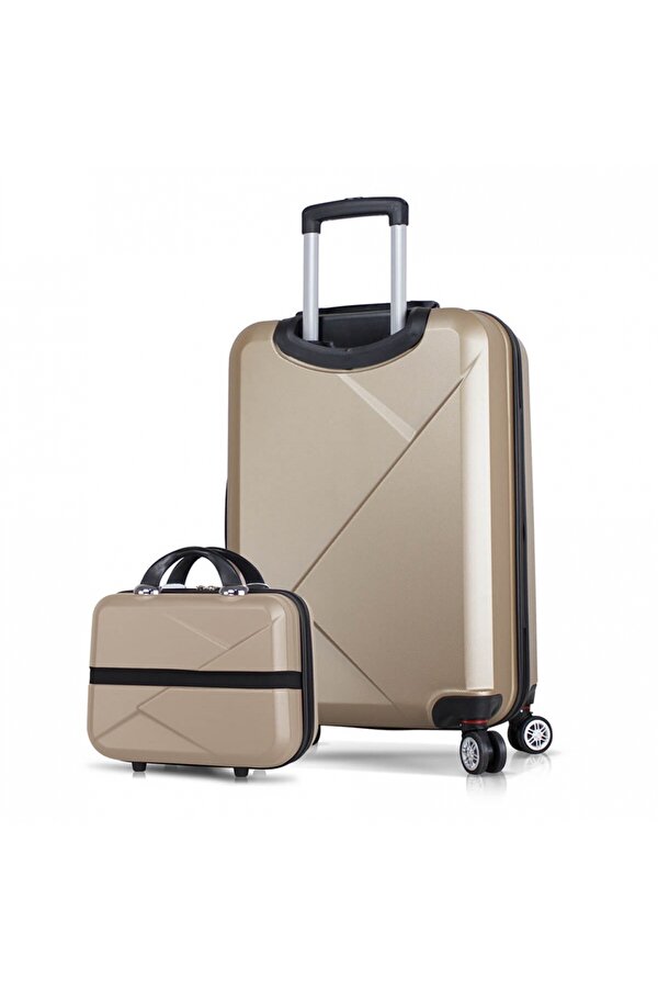 Diamond Abs Orta ve Makyaj Boy Gold 2 li Valiz Seti