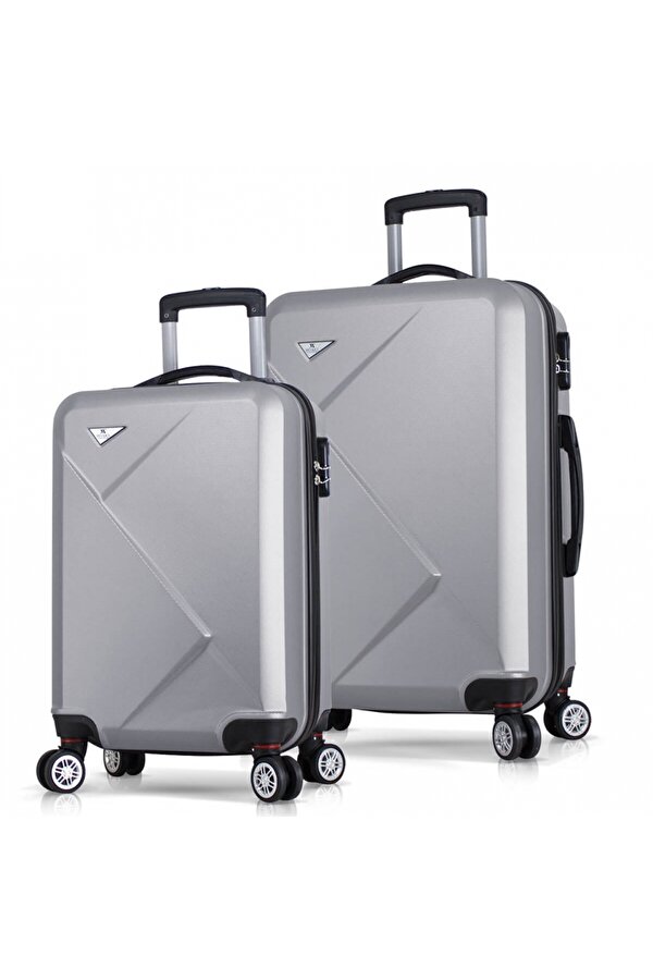 Diamond Abs Kabin ve Orta Boy Gri 2 li Valiz Seti