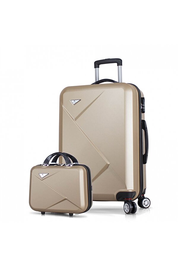 Diamond Abs Orta ve Makyaj Boy Gold 2 li Valiz Seti