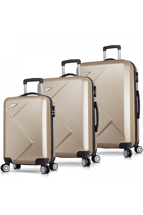 Diamond Abs Kabin Orta ve Büyük Boy Gold 3 lü Valiz Seti