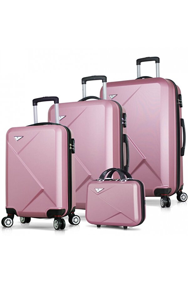 Diamond Abs Kabin Orta Büyük ve Makyaj Boy Rose Gold 4 lü Travel Valiz Seti