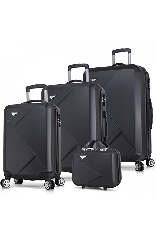 Diamond Abs Kabin Orta Büyük ve Makyaj Boy Siyah 4 lü Travel Valiz Seti