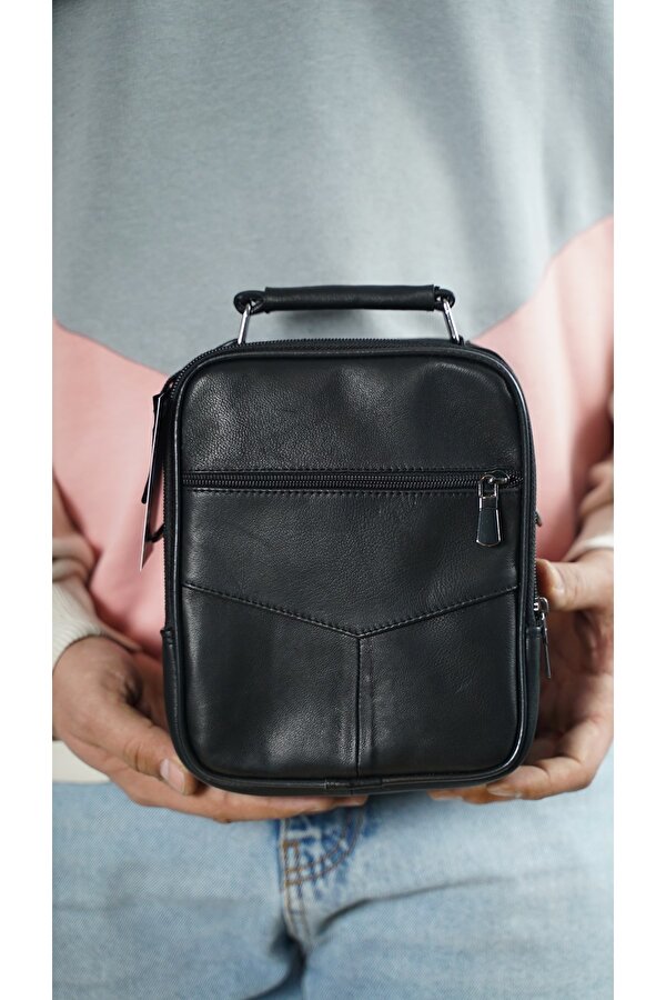 Erkek Siyah Hakiki Deri Çelik Kasalı El Ve Omuz Çanta