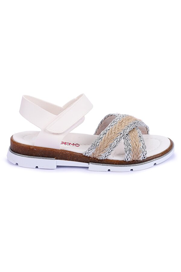 Şb 2843-47 Orto pedik Kız Çocuk Sandalet Terlik Beyaz Gümüş
