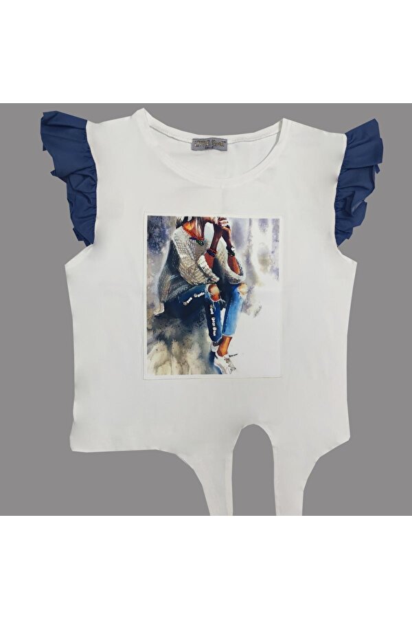 Kız Çocuk Jean Kollu T-Shirt