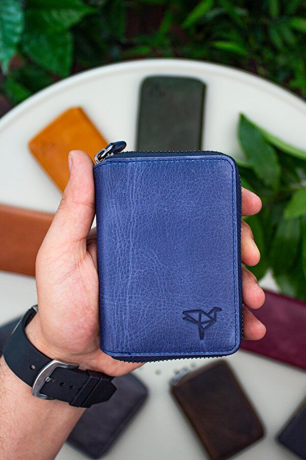 Fargo Vintage Deri Fermuarlı Unisex Kartlık Cüzdan Lacivert