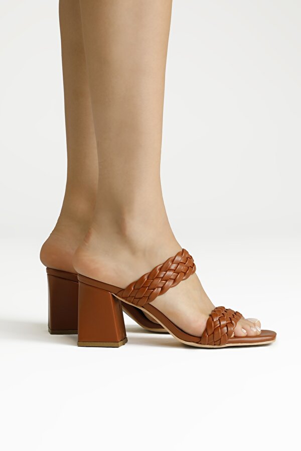 21S-161 2FX Taba Kadın Topuklu Terlik