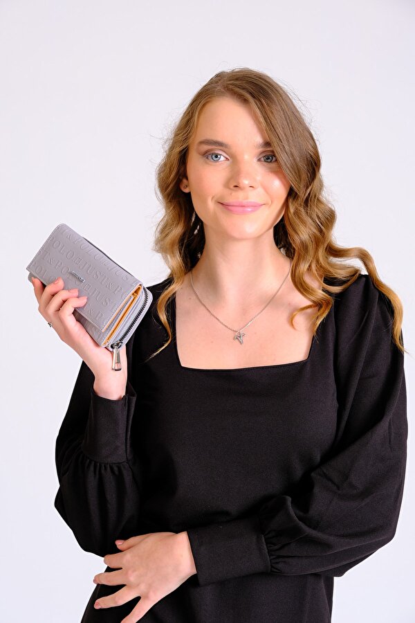 Kadın Çıtçıt ve Fermuarlı Gofraj Baskılı Cüzdan PBU1003