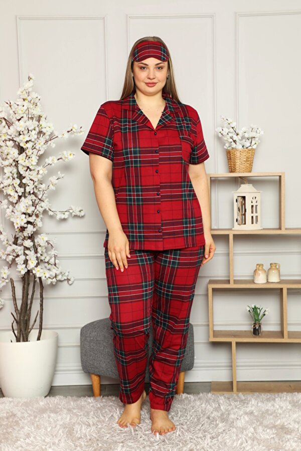 Büyük Beden Mevsimlik Önden Düğmeli Bayan Pijama Takımı