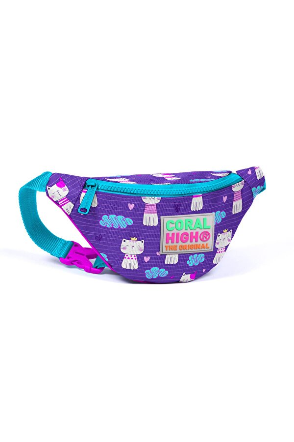 Kids Mor Kedi Desenli Bel Çantası 22560