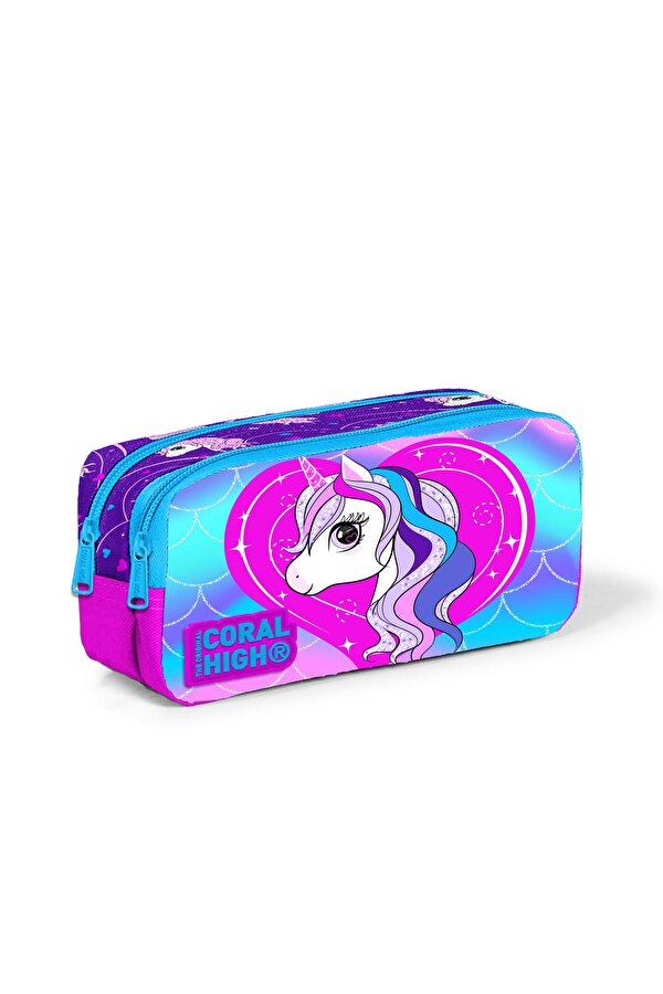 Kids Mor Unicorn Desenli İki Bölmeli Kalem Çantası 22397