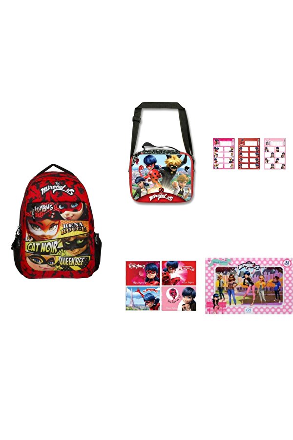 Ladybug Üç Bölmeli İlkokul Çantası (çanta-beslenme-3 etiket-4 resim defteri-1 puzzle)