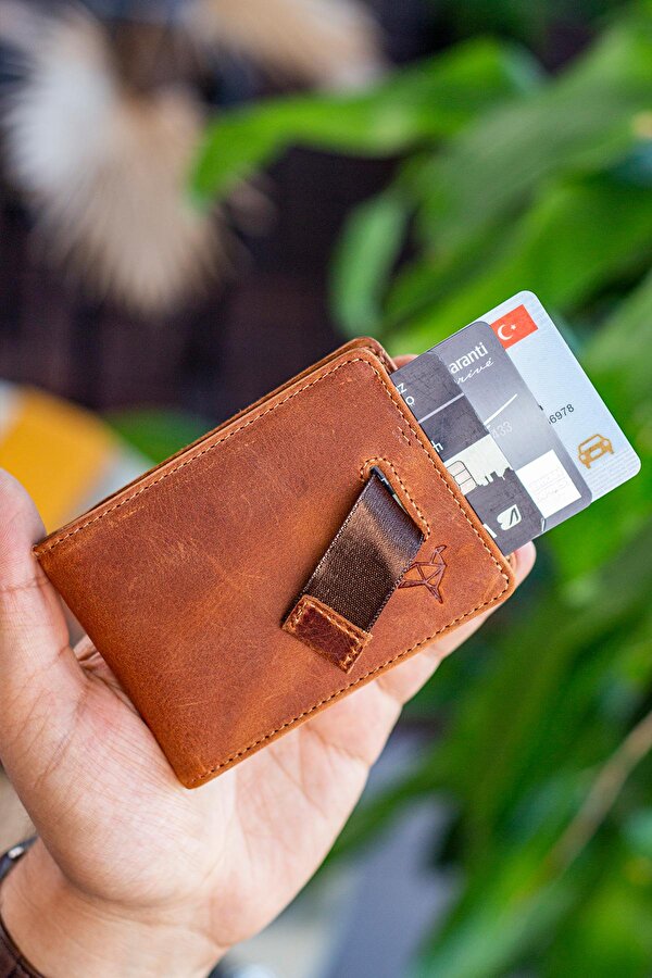 Celtic Hakiki Deri Rfid Engelleyici Para Maşalı Kartlık Cüzdan Crazy Taba