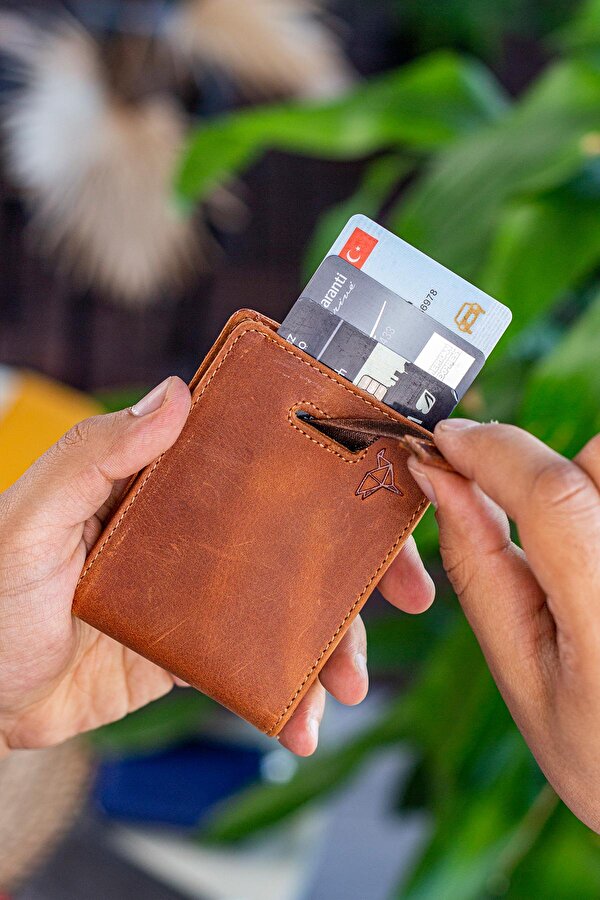 Celtic Hakiki Deri Rfid Engelleyici Para Maşalı Kartlık Cüzdan Crazy Taba