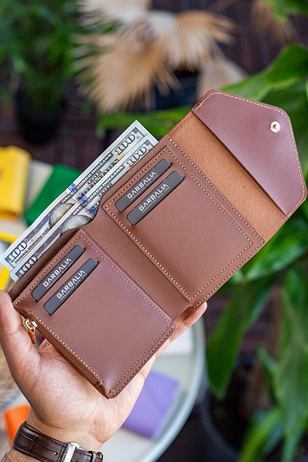 Columbia Vegan Deri Bozuk Para Gözlü Bol Kartlıklı Mini Kadın Cüzdanı Taba