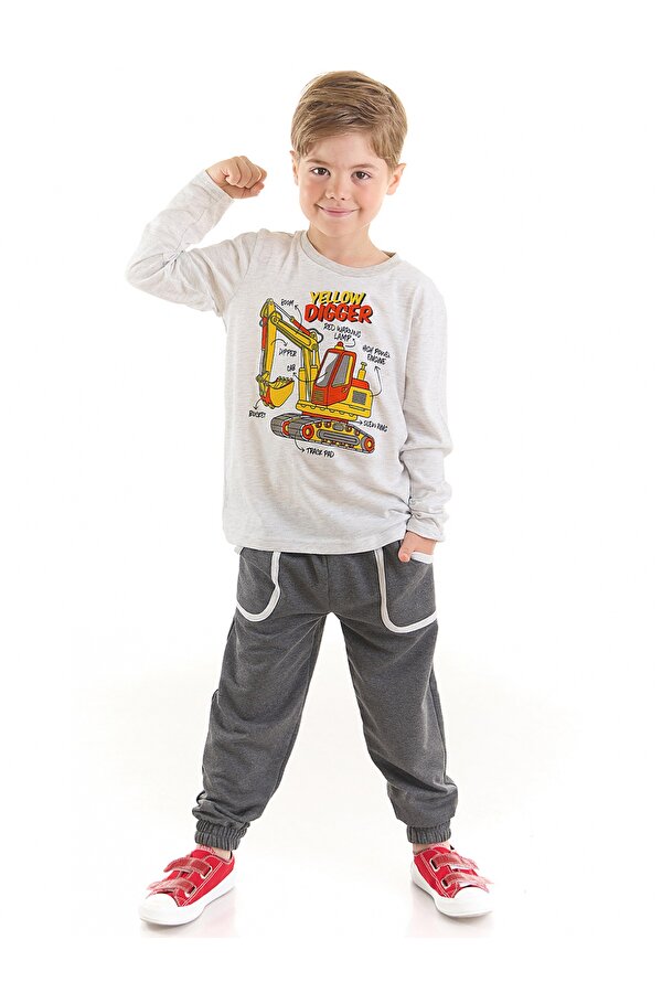 Yellow Digger Erkek Çocuk Gri T-shirt Gri Pantolon Takım