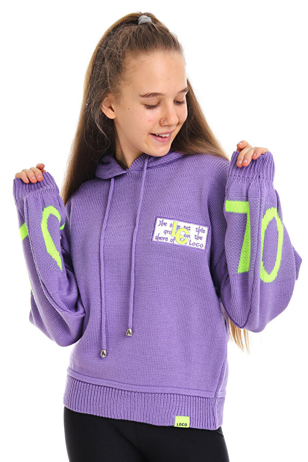 Kız Çocuk LC Yazı Nakışlı Örme Triko Sweatshirt 14186