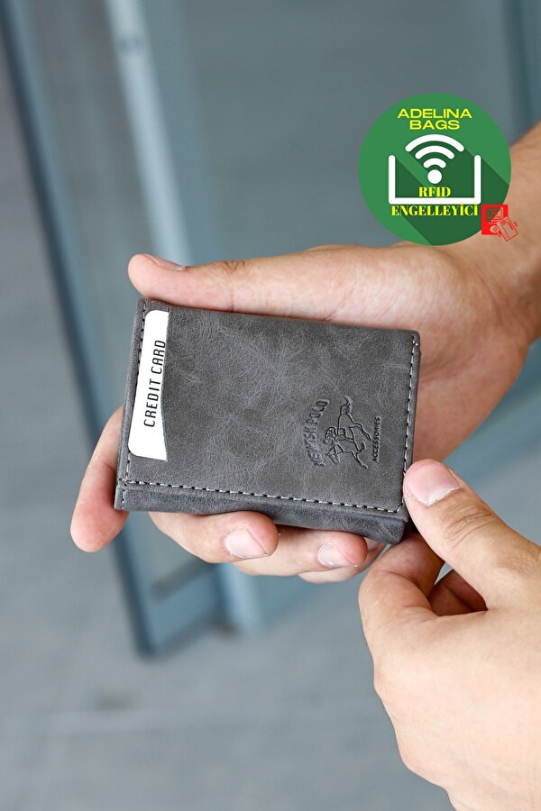 Adelina Unisex Gri Alüminyum Mekanizmalı Kızaklı Kartlık Cüzdan Aksesuar